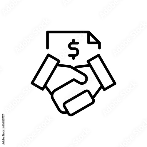 Agreement startup pitch deck icon with black outline style. agreement, business, symbol, outline, line, hand, team. Vector Illustration