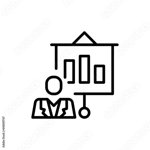 Presentation startup pitch deck icon with black outline style. presentation, business, symbol, seminar, teamwork, line, conference. Vector Illustration