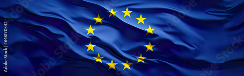 Waving European Union flag Close up, EU flag banner with copy space for text 