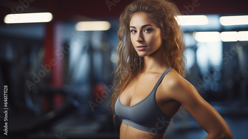 Close up image of attractive fit woman in gym : Generative AI