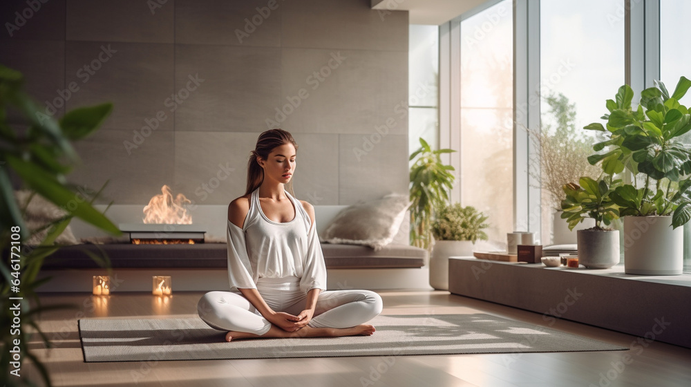 Beatiful woman doing yoga in a peaceful environment. Beatiful woman doing yoga in a peaceful environment.