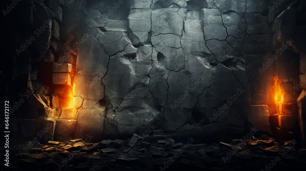 Fototapeta premium Background of ancient stone wall with warm light, Generative Ai