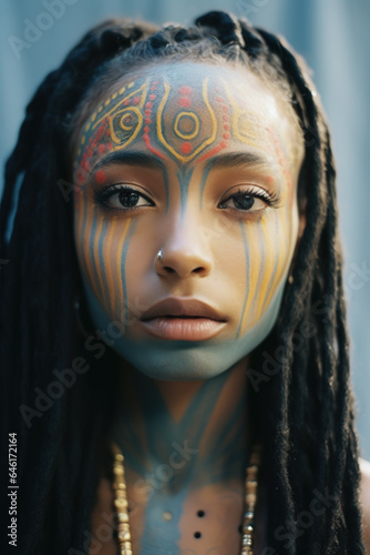 Beautiful young african girl with tattoos.