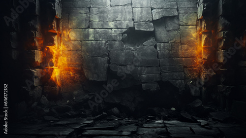 Background of ancient stone wall with warm light, Generative Ai