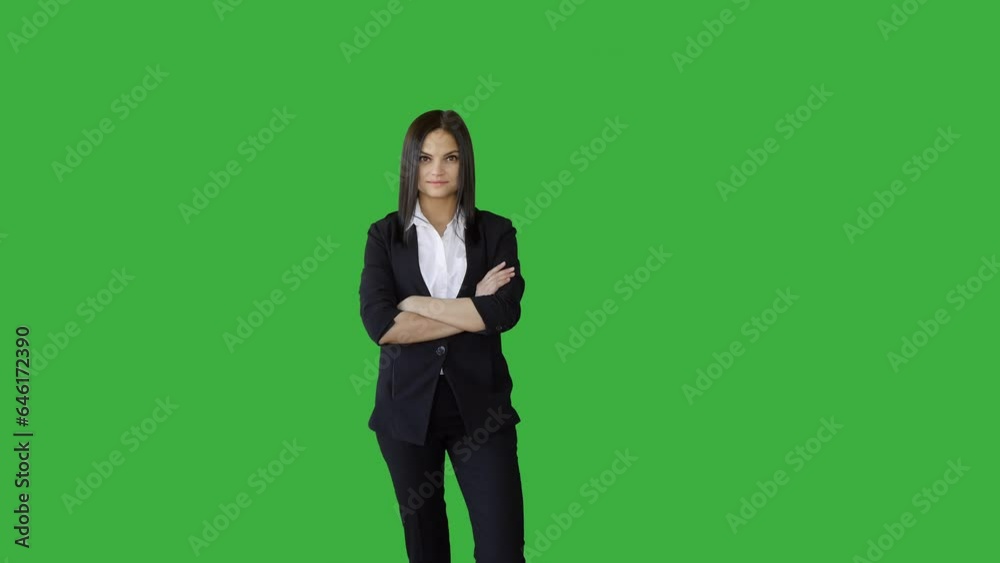 Attractive Young Businesswoman Standing Against Green Screen Background Attractive Young Businesswoman Standing Against Green Screen Background