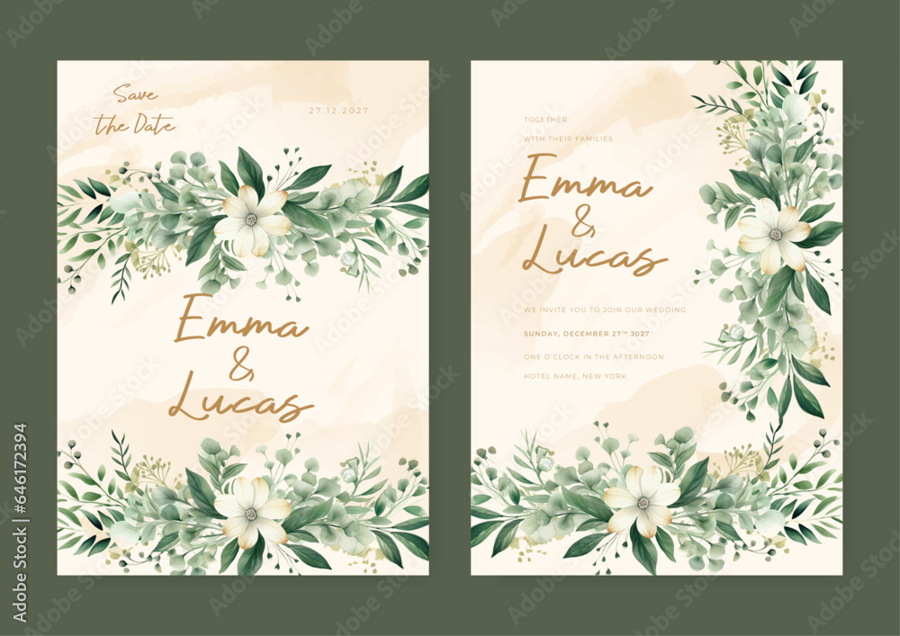 White orchid modern wedding invitation rustic boho watercolor template with floral and flower