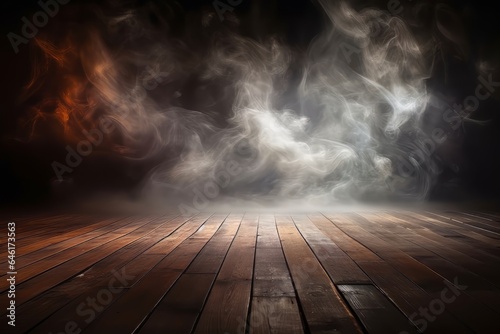 a smoke fire coming from a wooden floor in a dark space