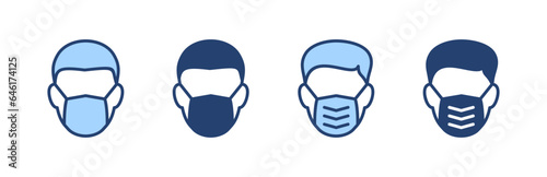 Mask icon vector. Medical mask sign and symbol. Man face with mask icon. Safety breathing mask
