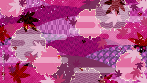 秋色の、かわいい和風柄、16:9サイズ