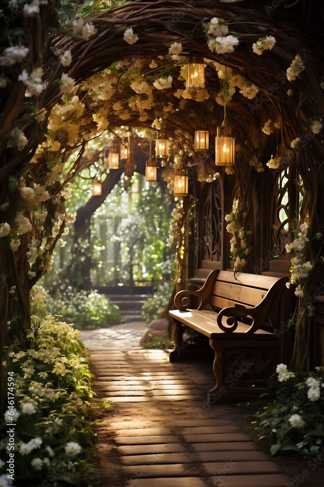 Candle Lit Archway, Wooden bench | Photography Backdrop Background 