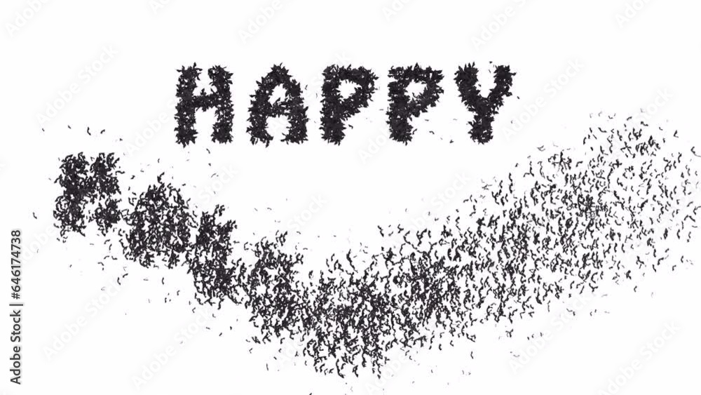 Animated Halloween Bat Typeface Text Forming the Word  Happy halloween.