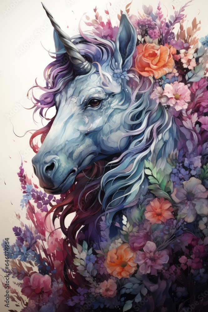 A pretty horse illustration with flowers and white background. Generative AI. A pretty horse illustration with flowers and white background. Generative AI.