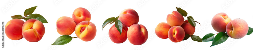 Png Set Ripe peaches against transparent background Png Set Ripe peaches against transparent background