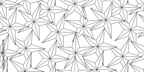black white outline lone stars seamless pattern