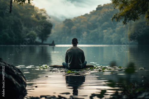 A person enjoying a moment of solitude in nature, emphasizing the restorative effects of spending time outdoors. Generative Ai.