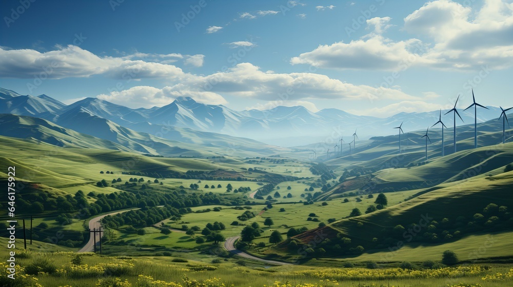 Obraz premium 二酸化炭素を抑える風力発電