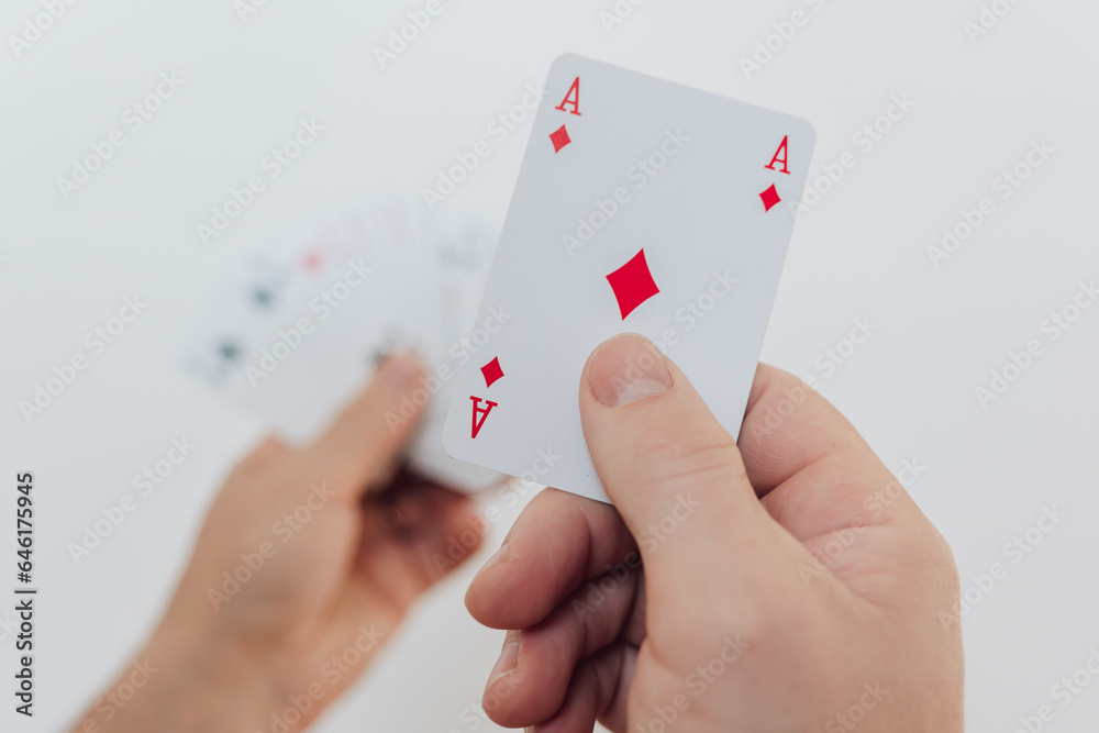 Card games.Table gambling. Ace of diamonds in hand Card games.Table gambling. Ace of diamonds in hand