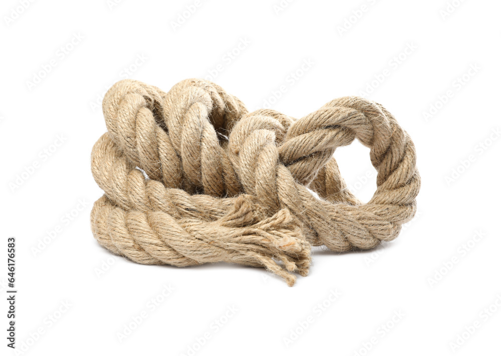 Bundle of hemp rope isolated on white