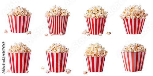 Png Set transparent background with isolated red and white striped popcorn bucket