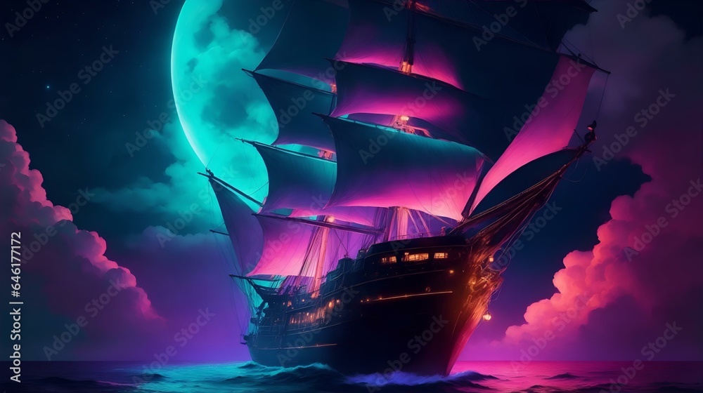 海賊船、幽霊船、背景｜pirate ship, ghost ship, background. Generative AI - obrazy, fototapety, plakaty 