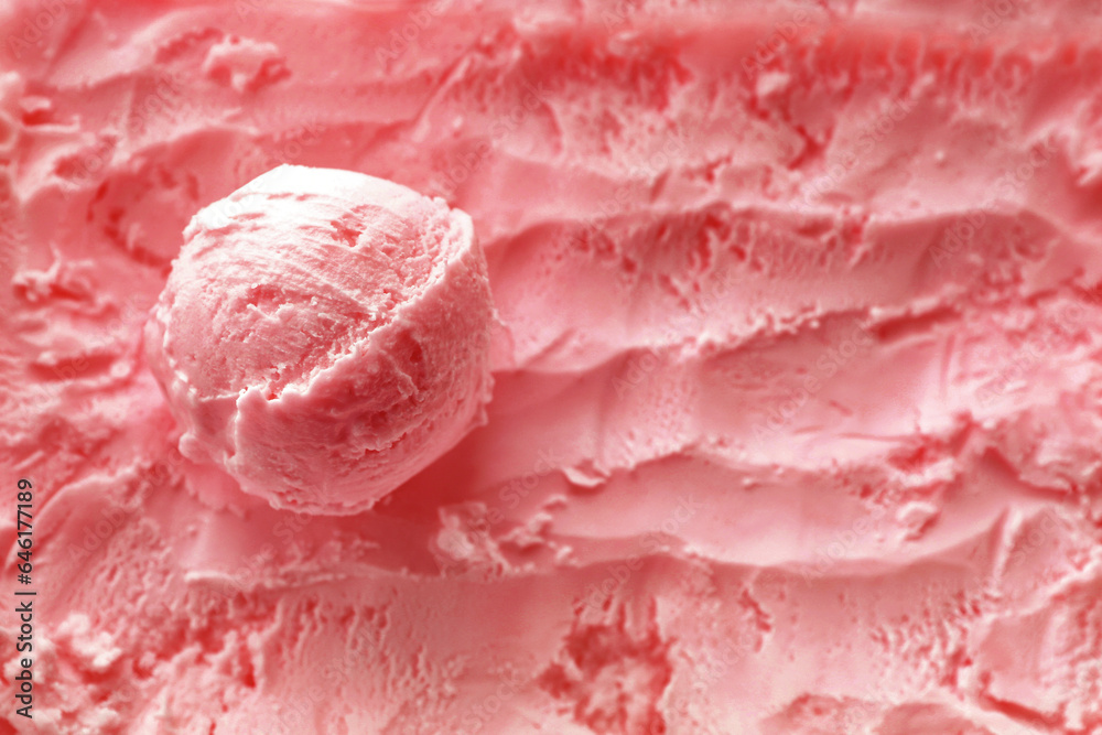 Fototapeta premium Ice cream with ball of tasty dessert, top view