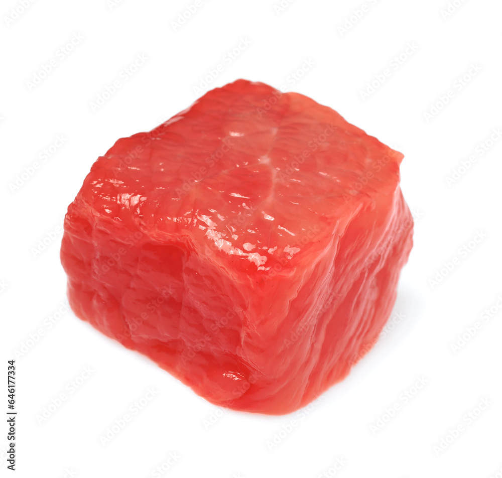 One piece of raw beef isolated on white
