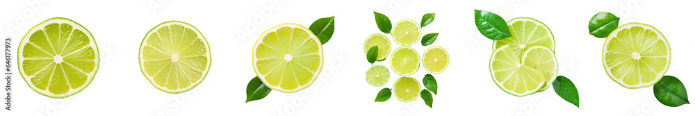 Png Set Top down view of a solitary lime segment over a transparent background Pattern arranged horizontally