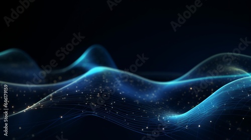 Blue glow waves, in the style of dotted, Abstract wave background with dots on a black background 