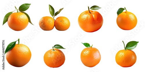 Png Set Ripe orange tangerine isolated on a transparent background