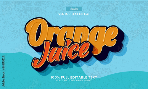 Design editable text effect, orange juice 3d cartoon text vector illustration