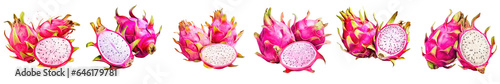 Png Set Watercolor drawing of dragon fruit on a transparent background representing healthy food © 2rogan