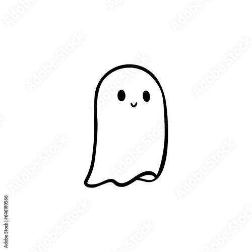 Halloween tiny ghost. Easy drawing line work. Simple vector illustration isolated on white background. Halloween mini design for t-shirt, tattoo, invitation, emblem, stickers.