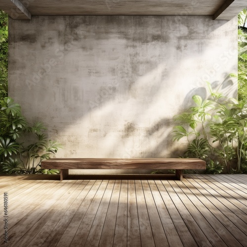 The background is blank, polished limestone. In the back there are decorated trees and seats placed on long wooden platforms. For sitting or placing things And there was a shadow on the wall. © TANYAWAN