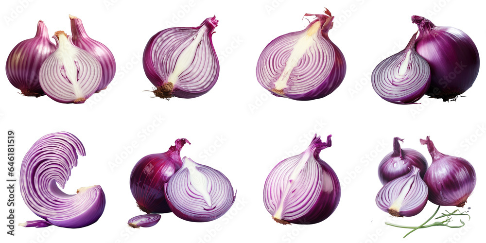 Png Set Sliced purple onion on a transparent background