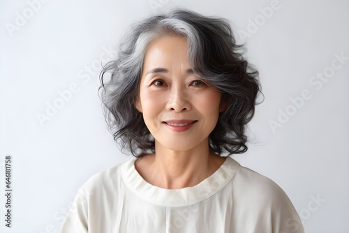  60代の日本人女性のポートレート 白背景 with generative ai