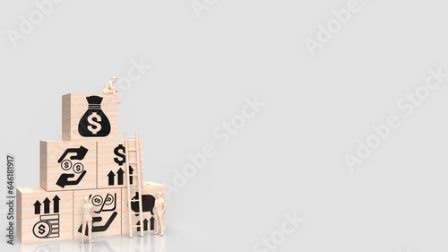 The icon on wood cube for Business concept 3d rendering