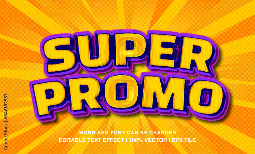 Super promo editable text effect template, 3d bold cartoon glossy typeface, premium vector