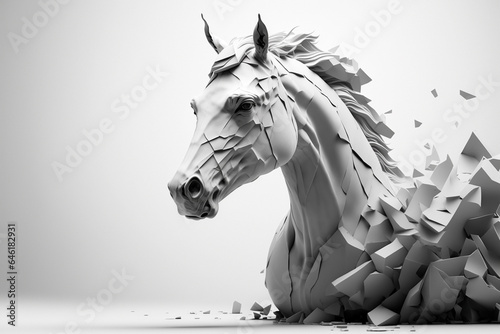 A sculpture of a white horse on a white background