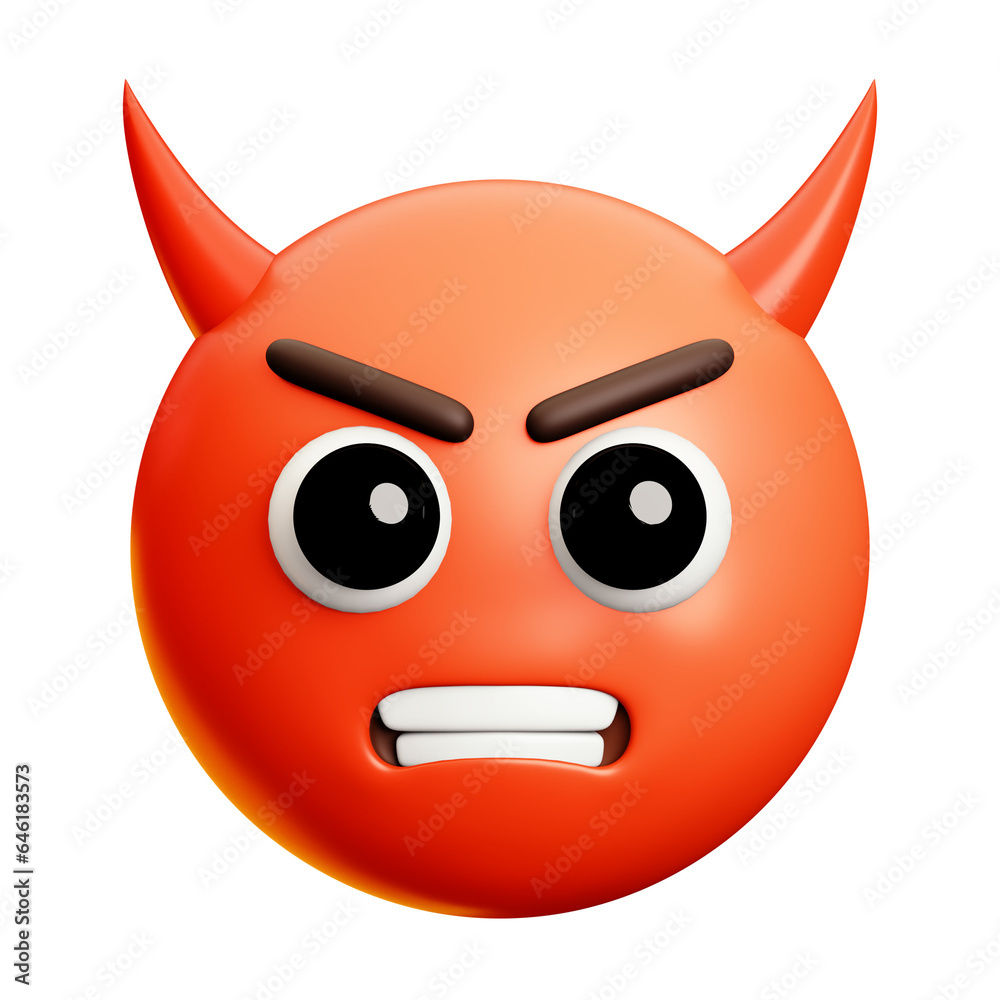 Angry Devil face with bitting teeth emoji, 3d style emoticon Angry Devil face with bitting teeth emoji, 3d style emoticon