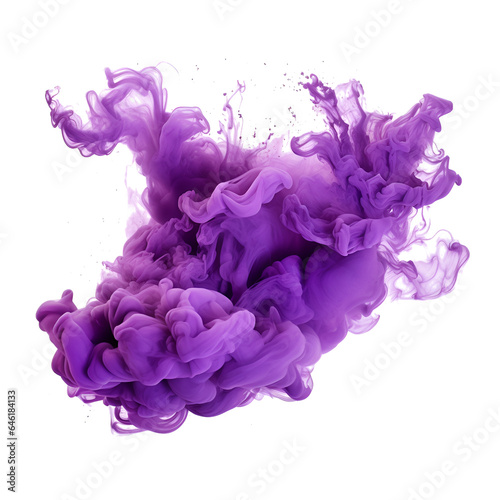 Purple abstract smoke cloud paint splash isolated