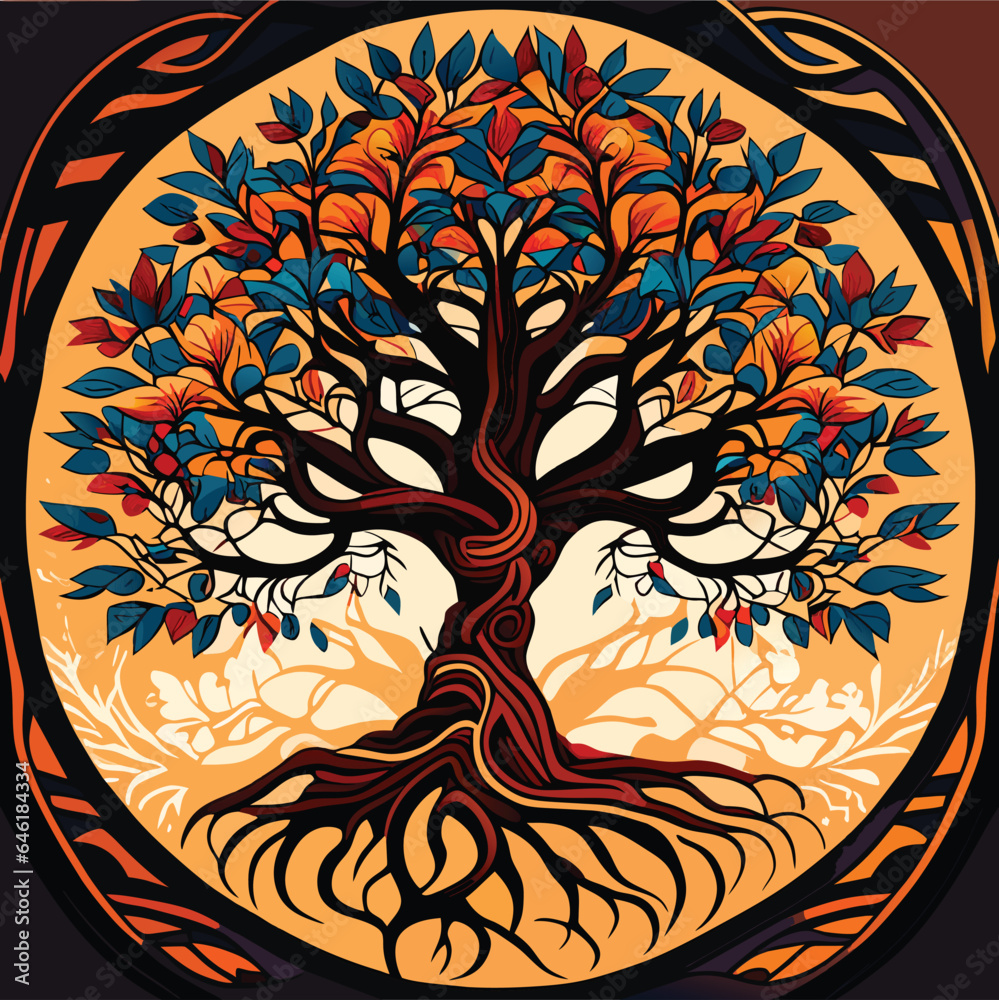 banyan tree with root vector Stock Vector | Adobe Stock