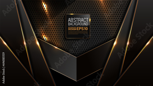 Elegant Black and Gold Technology Background with Metal Dots Luxury Abstract Image for Website Templates, Flyers, and Banners, Dynamic Shimmering Golden Light
