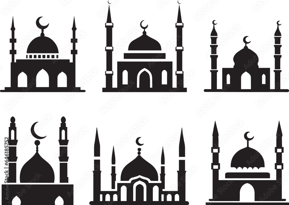 a Muslim Mosque Silhouette black color vector