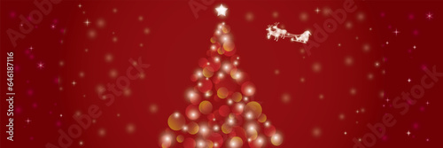 クリスマスツリーとサンタクロースの赤い背景