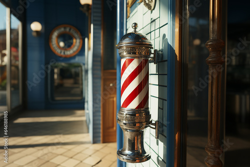 Generative AI Image of Barbershop Pole Sign Attached to a Wall of Building