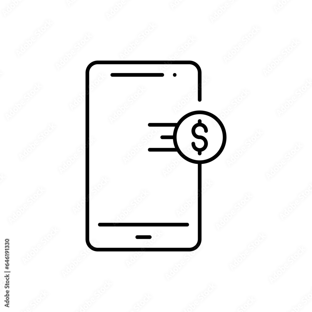 Mobile banking digital marketing icon with black outline style. business, banking, online, internet, phone, technology, finance. Vector Illustration