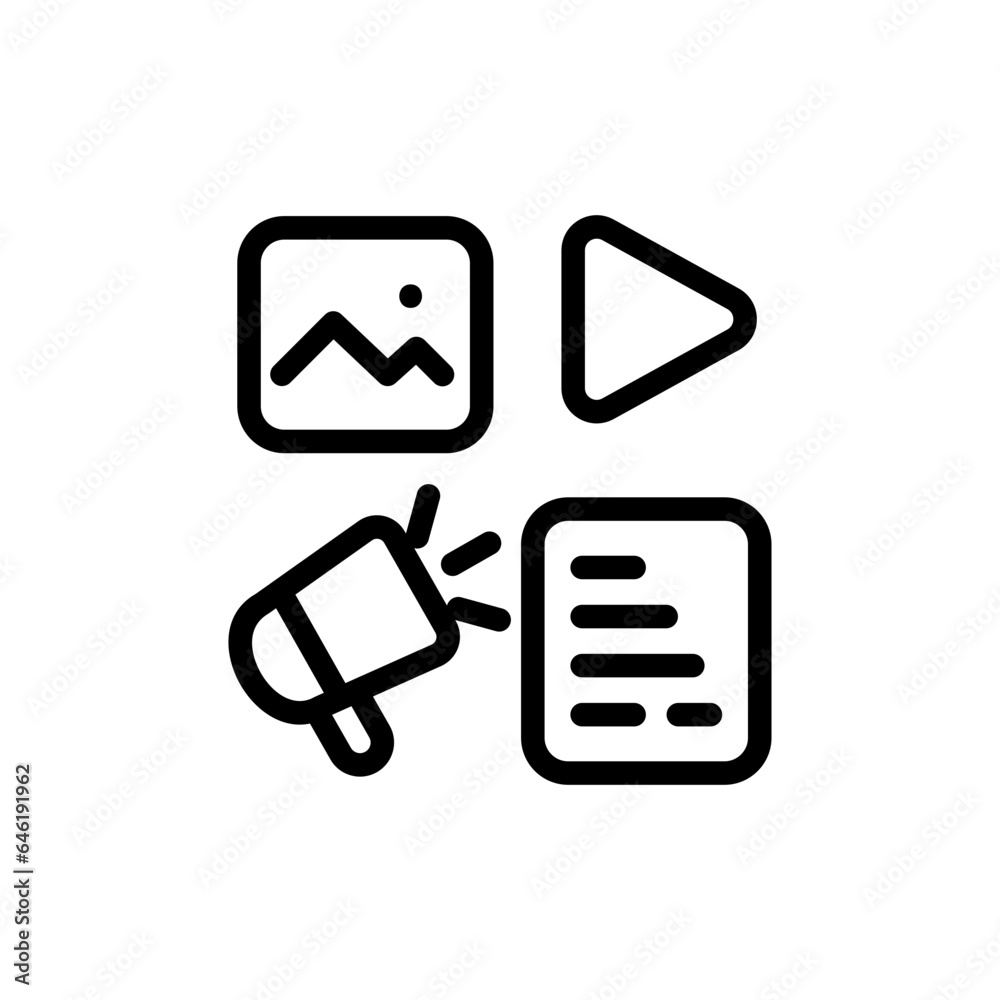 Content digital marketing icon with black outline style. content, marketing, internet, media, symbol, sign, web. Vector Illustration Content digital marketing icon with black outline style. content, marketing, internet, media, symbol, sign, web. Vector Illustration