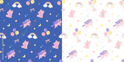Fairy tale pattern with unicorn and bear