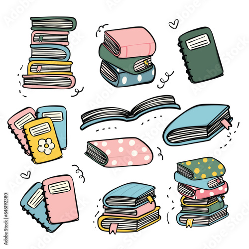 Cute Doodle Art Books Stack, Back to School Supplies