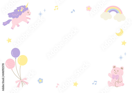 fairy tale frame with unicorn and bear